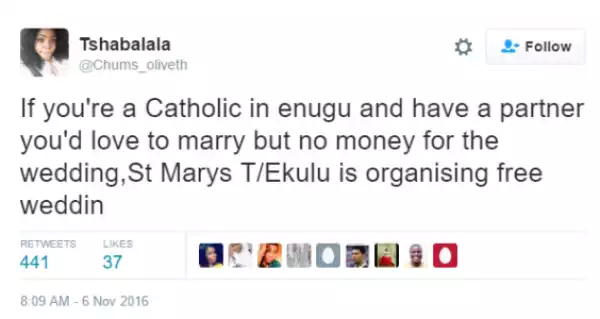 Catholic Church in Enugu organizing a free wedding for members?